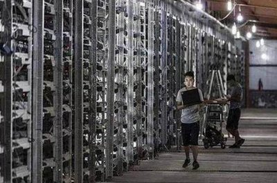 A panoramic view of an expansive mining farm, emphasizing the scale of operations