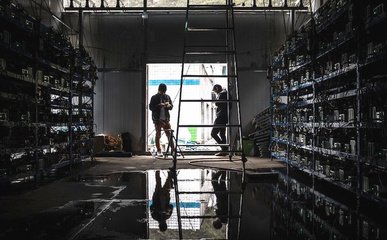High-performance Bitcoin mining rig operating in a modern data center